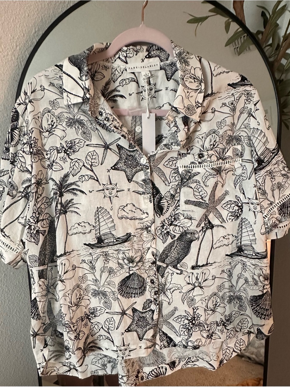 Jane and Delancey Black & White Seaside Print Button-Up